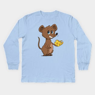 Cheesy Heart Mouse - Heart Made Of Cheese Kids Long Sleeve T-Shirt